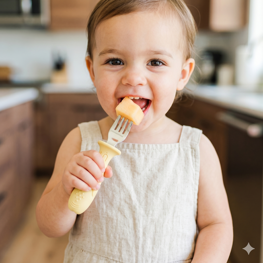Pre-order! Stainless Steel Self Feeding Utensil Set of 4 (Tofu & Pearl Blush)