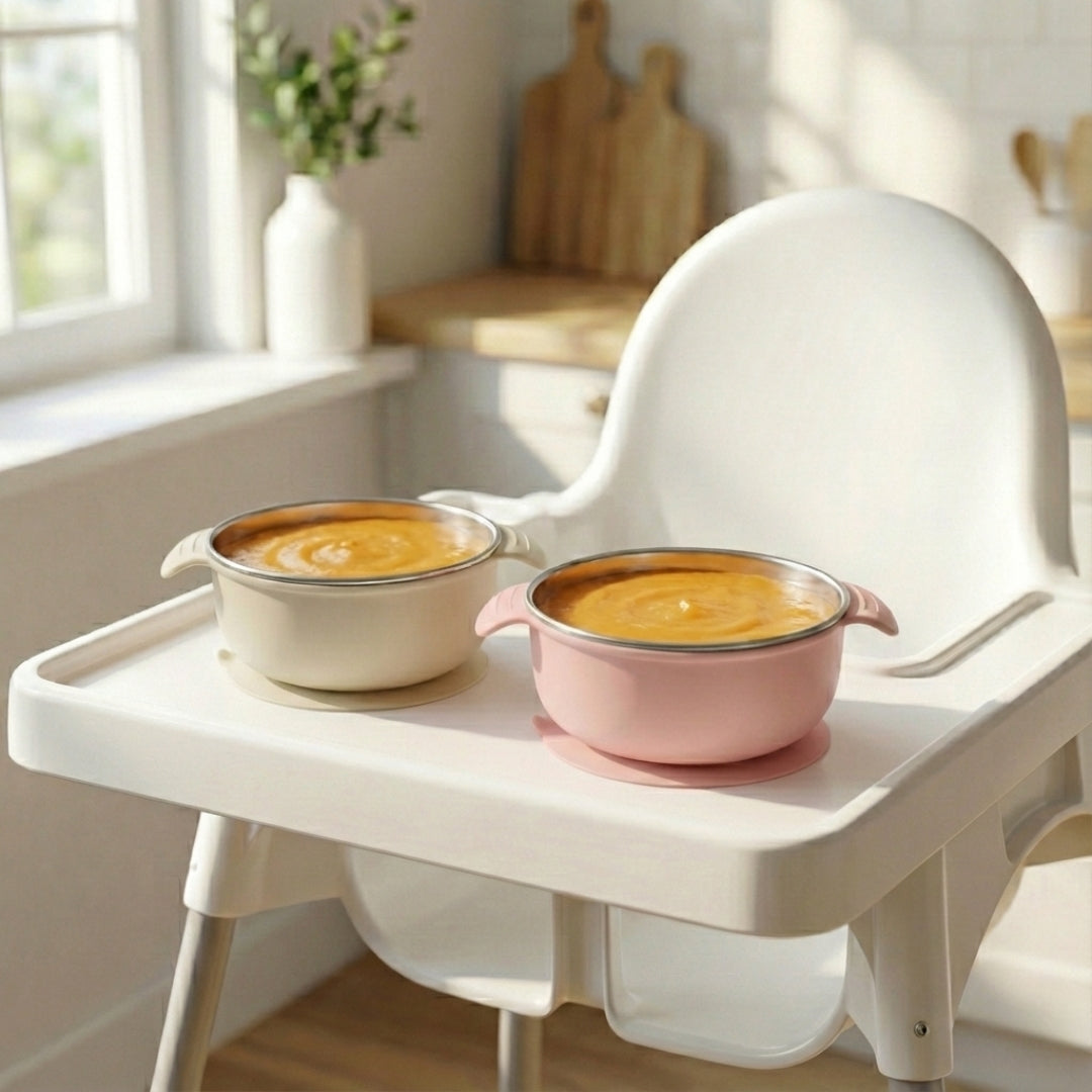 Stainless Steel Suction Bowl Set of 2 (Butter Yellow & Baby Blue)