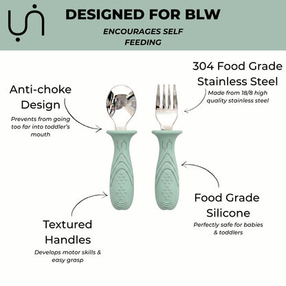 Stainless Steel Self Feeding Utensil Set of 4 (Butter Yellow & Baby Blue)