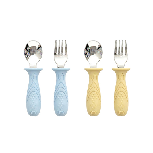Pre-order! Stainless Steel Self Feeding Utensil Set of 4 (Butter Yellow & Baby Blue)