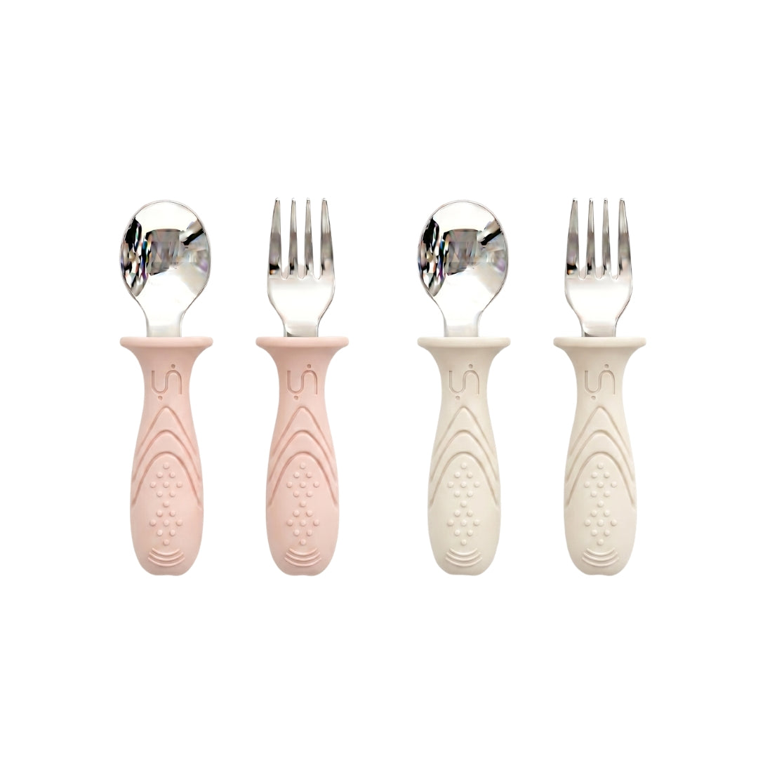Pre-order! Stainless Steel Self Feeding Utensil Set of 4 (Mocha Mousse & Sage Green)