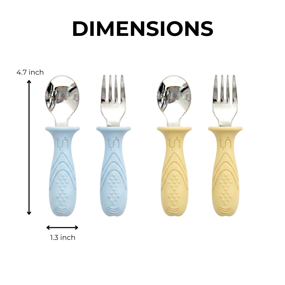 Stainless Steel Self Feeding Utensil Set of 4 (Butter Yellow & Baby Blue)