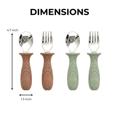 Pre-order! Stainless Steel Self Feeding Utensil Set of 4 (Mocha Mousse & Sage Green)