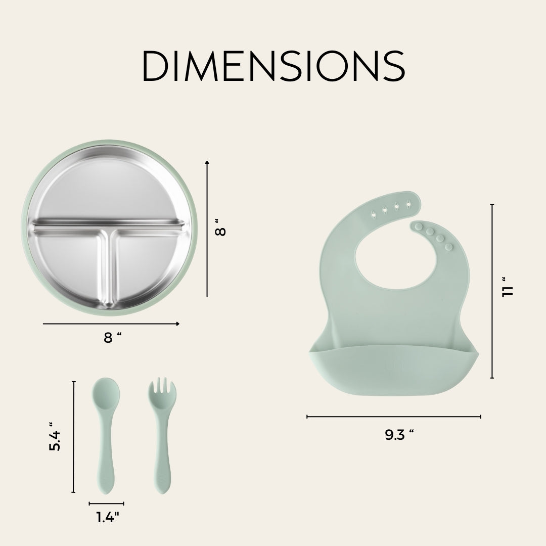 Stainless Steel Baby Feeding Set 6-18 Months- Sage Green