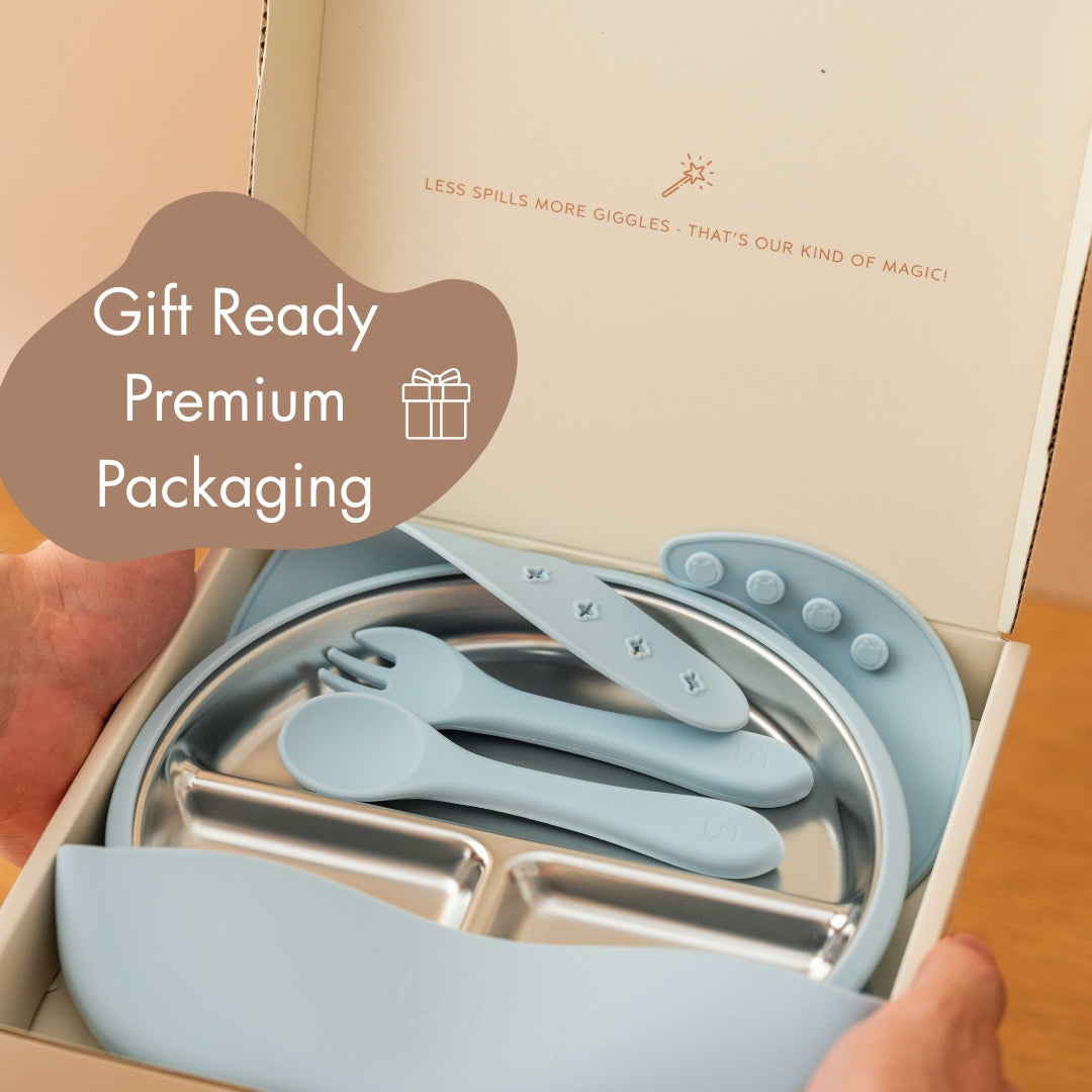 Stainless Steel Baby Feeding Set 6-18 Months - Baby Blue