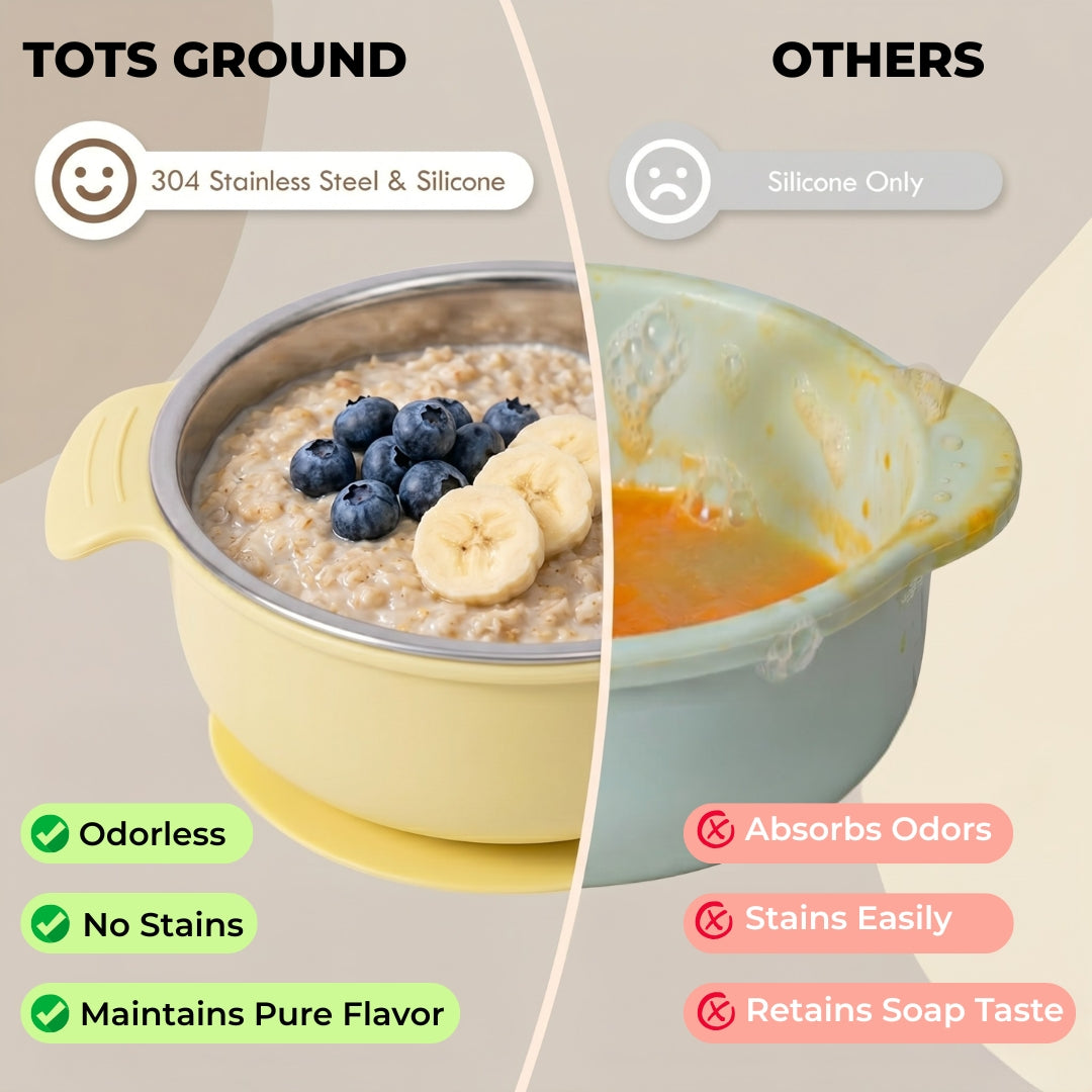 Stainless Steel Suction Bowl Set of 2 (Tofu & Pearl Blush)