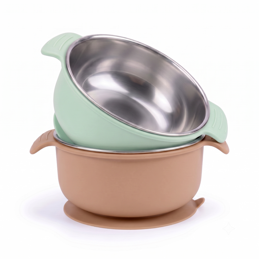 Stainless Steel Suction Bowl Set of 2 (Mocha Mousse & Sage Green)