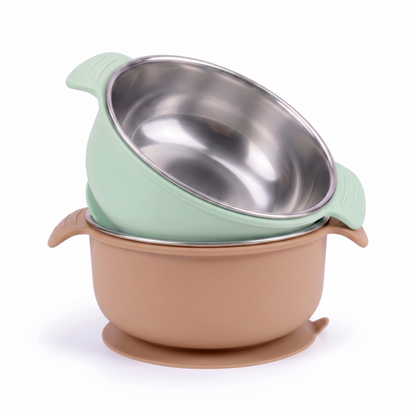 Stainless Steel Suction Bowl Set of 2 (Tofu & Pearl Blush)