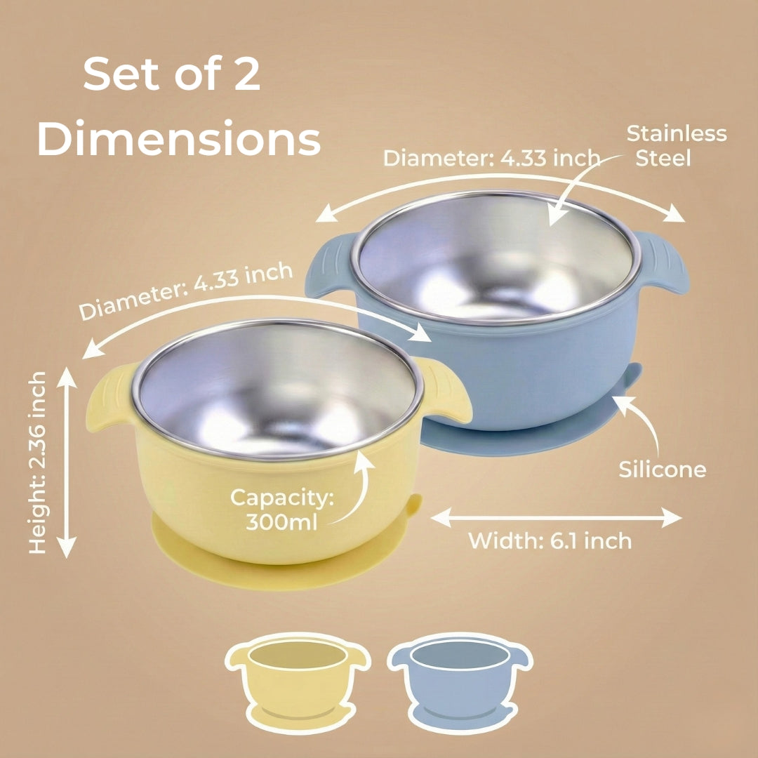 Stainless Steel Suction Bowl Set of 2 (Butter Yellow & Baby Blue)